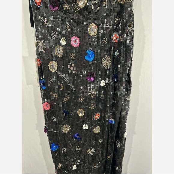 NWT $798 Mac‎ Duggal [ 14 ] Floral Sequined Strapless Slit Column Gown Black - Picture 10 of 16